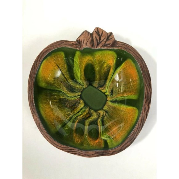 4 California Sequoia Ware Art Pottery Apple Bowl Green Orange Brown 801B USA - Picture 2 of 11